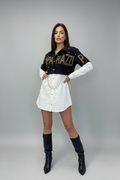 Paparazzi Fashion Shirt – Black and White with Gold Elements