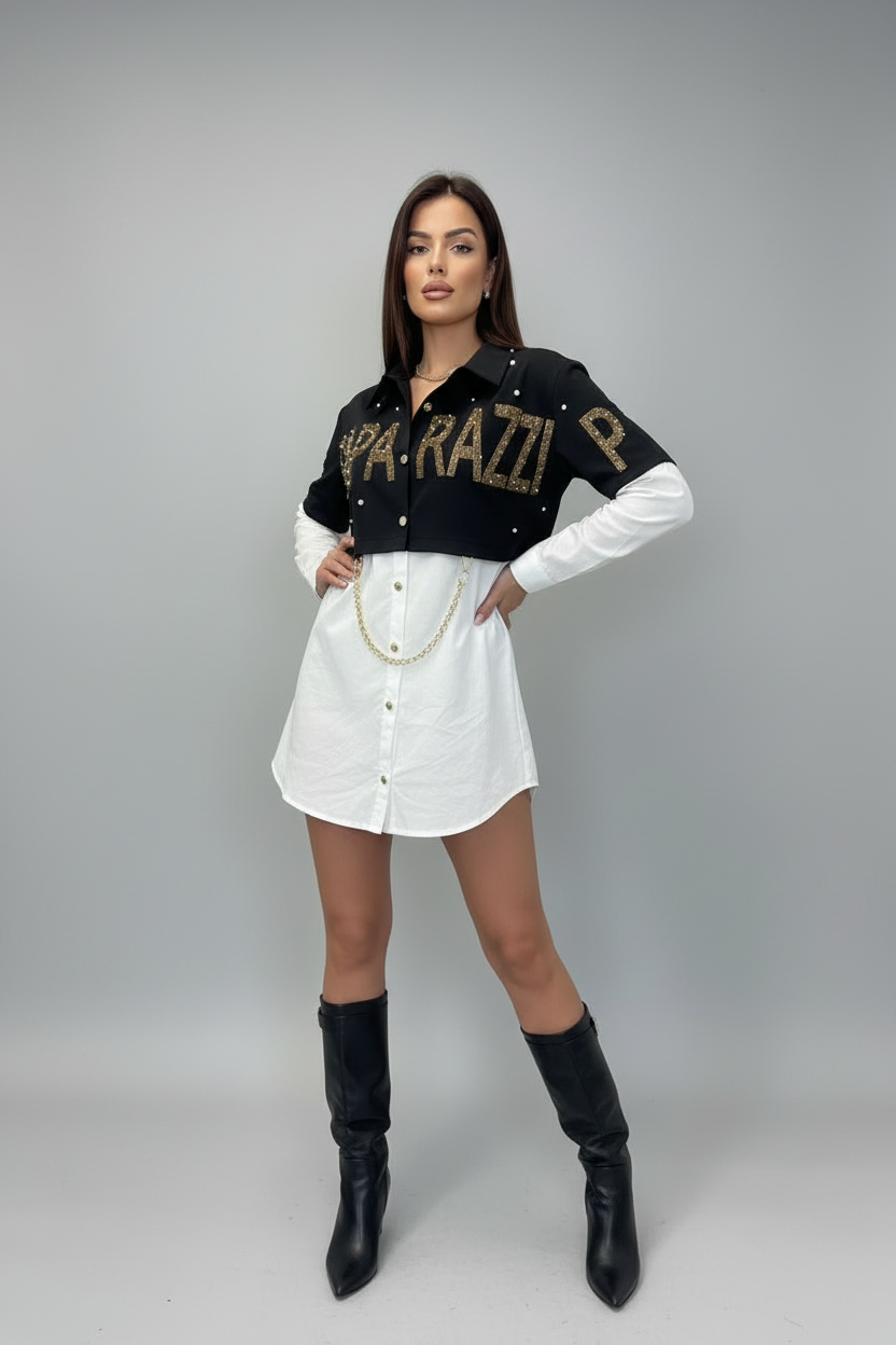 Paparazzi Fashion Shirt – Black and White with Gold Elements
