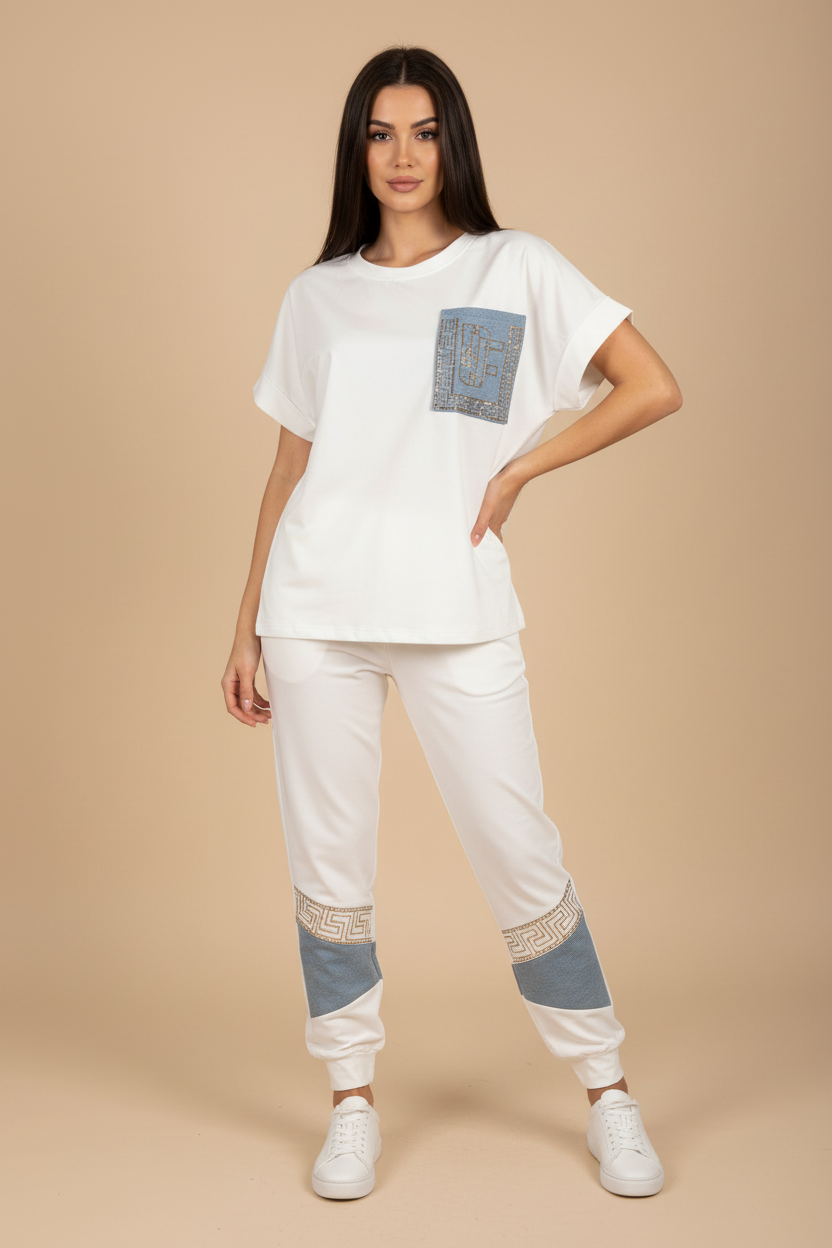 Compleu Paparazzi Fashion Damă 3 Piese – Pantalon, Jachetă/Cardigan Lung cu Glugă și Tricou - Mărime Universală. Cod 0057