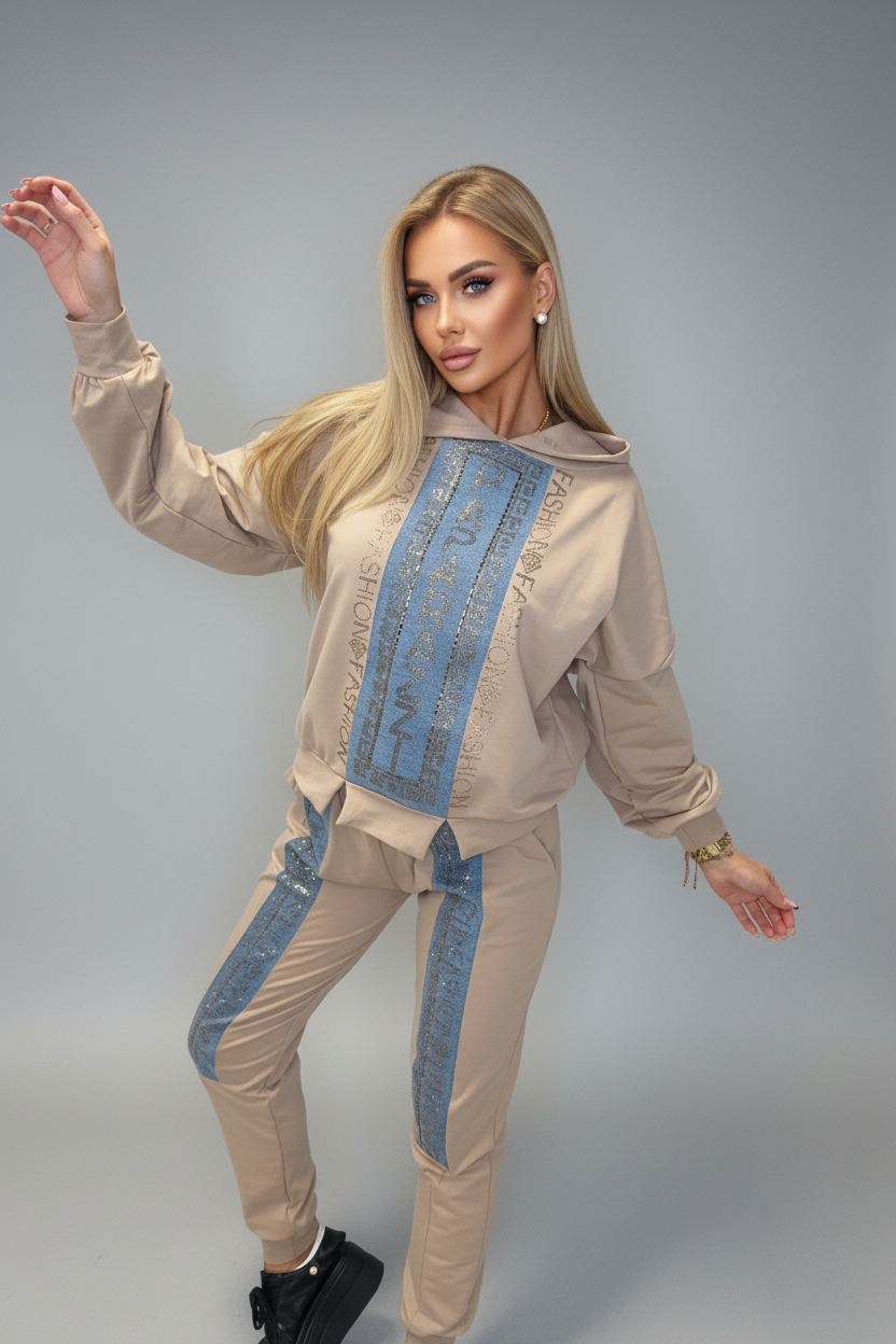 Paparazzi Fashion Tracksuit – Camel with Denim Insert. Code: 0046
