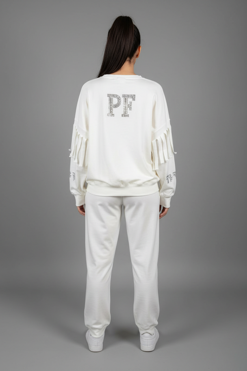 Paparazzi Fashion Tracksuit – White PF with Fringes and Rhinestones Code:0089