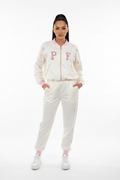 Compleu Paparazzi Fashion Bomber Alb cu Detalii Roz - Cod: 0093